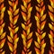 Vector seamless pattern with vertical autumn branches and leaves on dark brown background.