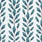 Vector seamless pattern with vertical foliate branches with blue leaves.