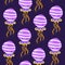 Vector seamless pattern with violet funny jellyfish