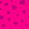 The vector seamless pattern of the violet heart on purple background.