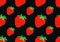Vector seamless pattern with vivid delicious strawberries.Black background.