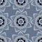 Vector seamless pattern with white dotted round mandala on the gray background.