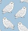 Vector seamless pattern of white polar snowy owl