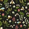 Vector seamless pattern of wild flowers, bees and bumblebees