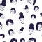 Vector seamless pattern with women faces. Hand drawn vector illustration.