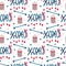 Vector seamless pattern with XOXO lettering decorated with hearts for Valentine`s day on white.