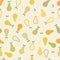 Vector seamless pattern with yellow and green pears. Cute summer colorful fruits background. Illustration for wedding