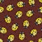 Vector seamless pattern with yellow ladybugs on brown background.