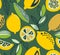 Vector seamless pattern with yellow lemons, branches, absdtact textures