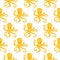 Vector seamless pattern with yellow octopuses. Cute octopuses have fun
