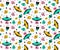 Vector seamless patterns with funny ufo. Colorful space seamless background for child fabric design.