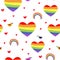 Vector seamless patttern with rainbow hearts. Pride day.