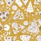 Vector seamless Pizza slice pattern. Hand drawn pizza illustration. Great for menu or background.