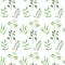 Vector seamless plant background. Endless pattern with green twigs and leaves silhouette.