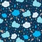 Vector seamless rain theme pattern. Colorful doodling autumn design with clouds.