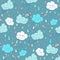 Vector seamless rain theme pattern. Colorful doodling autumn design with clouds.