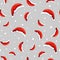 Vector seamless red Santas hats pattern with snowflakes on gray backdrop. christmas or holiday winter background. Santa cap