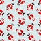 Vector seamless repeat pattern of cartoon outline Santa Clauses with and without bags of toys on the back. Santa has eyeglasses,