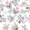 Vector seamless rustic wallpaper pattern with florals and butter
