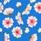 Vector seamless sakura blue pattern