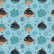 Vector seamless simply sea pattern with stylized fish and sea grass. Trendy design concept for fashion textile print