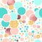 Vector seamless sparkle pattern with turquoise, pink foil and gold glitter circles