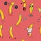 Vector Seamless Sport Pattern of Banana Characters