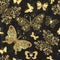 Vector seamless spring pattern with golden butterflies