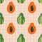 Vector seamless summer pattern with papayas on retro geometry background