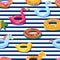 Vector seamless swimming pool float rings pattern. Inflatable kids toys background. Design for summer textile print.