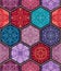 Vector seamless texture. Beautiful mega patchwork mosaic pattern for design and fashion with decorative elements in hexagon shapes