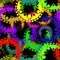 Vector seamless texture of bright yellow and purple gears and la