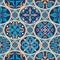 Vector seamless texture. Mosaic patchwork ornament with oval elements. Portuguese azulejos decorative pattern