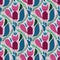 Vector Seamless Tough  Pattern with Cats and Plants