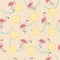 Vector seamless tropical pattern with animal pink flamingo