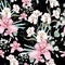 Vector seamless tropical pattern, with paradise orchid flower in bloom.