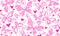 Vector seamless valentines pattern with pink hearts and dotty butterflies and flowers in doodle style