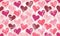 Vector seamless valentines pattern with pink hearts and white dotted butterflies in doodle style