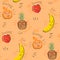 Vector seamless vegan style pattern with smiling fruits