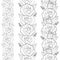 Vector seamless vertical border with outline rose flower and foliage in black isolated on white background. Floral pattern.