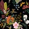 Vector seamless vintage floral pattern. Exotic flowers and birds.