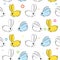 Vector seamless wallpaper. Easter bunnies on a white