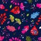 Vector seamless watercolor pattern with fall colorful leaves