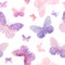 Vector seamless watercolor pattern - hand painted butterflies