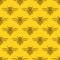 Vector seamless yellow pattern with outline bee. Organic honey background.