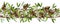Vector seams border wreath with mistletoe, cones, branches isolated on white