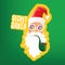 vector secret santa claus with sunglasses label or sticker isolated on green background. Secret santa gift ideas concept