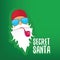 vector secret santa claus with sunglasses label or sticker isolated on green background. Secret santa gift ideas concept