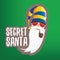 vector secret santa claus with sunglasses label or sticker isolated on green background. Secret santa gift ideas concept