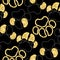 Vector semless golden sparkle pattern with dogs theme elements